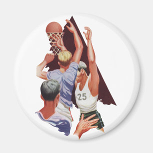 Oude sport, basketbalspelers in een wedstrijd magneet