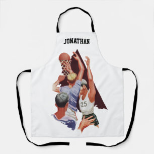 Oude sport, basketbalspelers in een wedstrijd schort