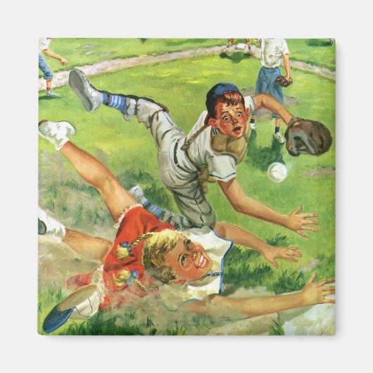 Oude sport honkbal, teams kinderen spelend magneet (Voorkant)