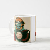 Oude sport honkbalspeler, catcher met handschoen koffiemok (Voorkant links)