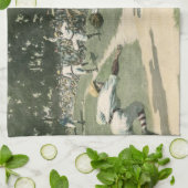 Oude sport, honkbalspeler die naar thuis glijdt theedoek (Gevouwen)