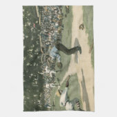 Oude sport, honkbalspeler die naar thuis glijdt theedoek (Verticaal)