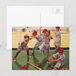 Oude sport honkbalteam, jongens ravotten briefkaart