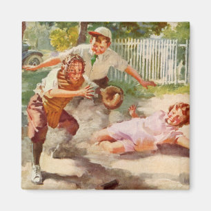 Oude sport, kinderen spelen stickball honkbal magneet