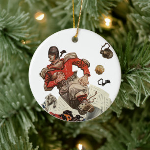 Oude sport voetbal quarterback speler hardlopen keramisch ornament