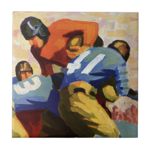 Oude sport, voetballers in een wedstrijd tegeltje