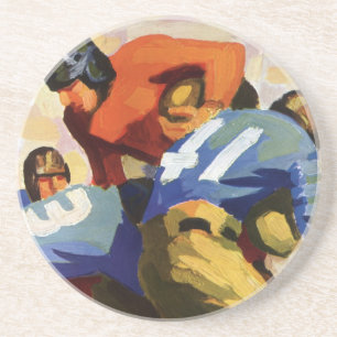 Oude sport, voetballers in een wedstrijd zandsteen onderzetter