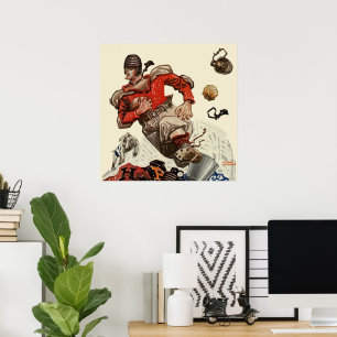 Oude sport voetbalspeler en Bulldog Mascotte Poster