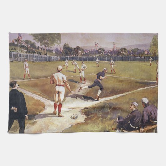 Oude sportbasebalwedstrijd door Henry Sandham Theedoek (Horizontaal)