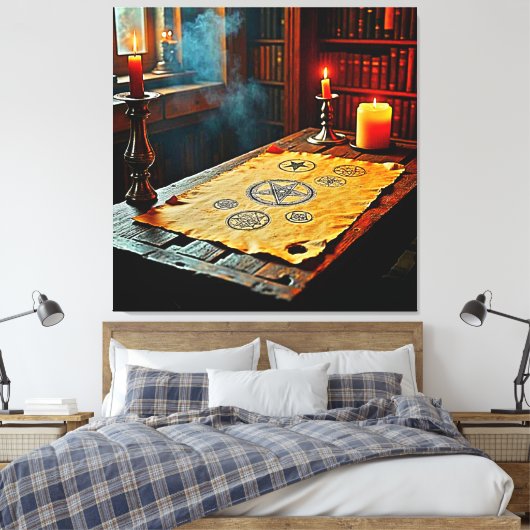 Oude spreuken op een mystieke rol canvas afdruk (Insitu (Slaapkamer))