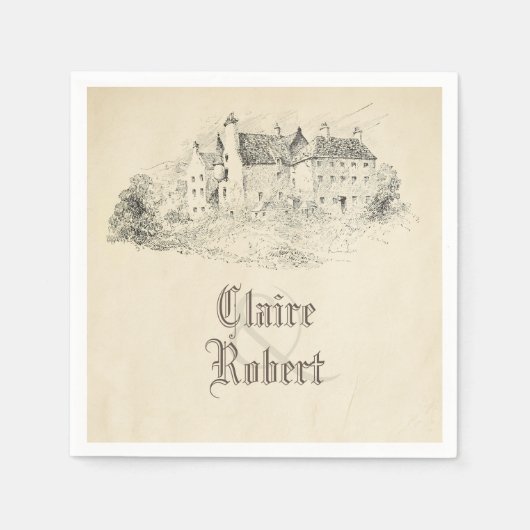 Oude  sprookjesachtige kasteelbruiloft servetten (Voorkant)