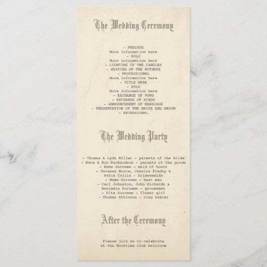 Oude Sprookjeskasteel Trouwprogramma's Programmakaart (Achterkant)