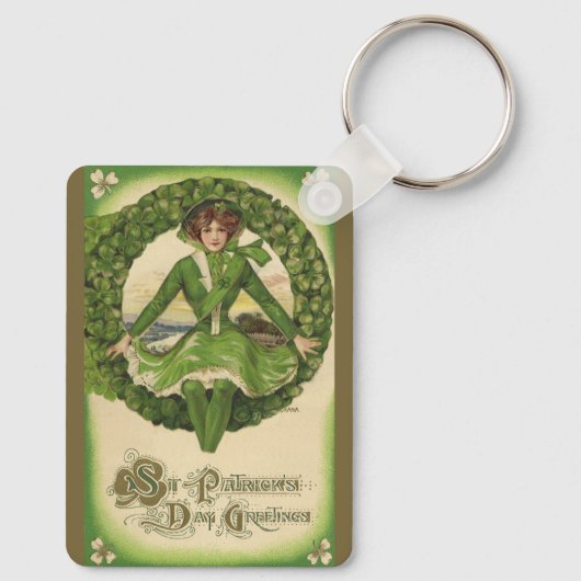 Oude St. Patrick's Day, Ierse dame in een krans Sleutelhanger (Achterkant)