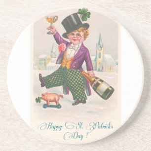 Oude St. Patrick's Day Klaver Champagne Zandsteen Onderzetter