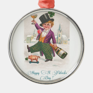Oude St. Patrick's Day Shamrock Champagne Metalen Ornament