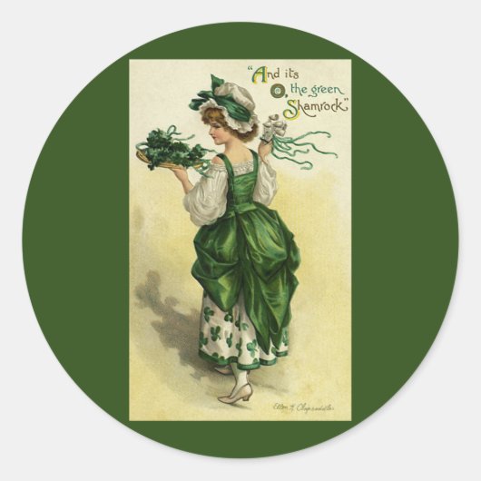 Oude St. Patrick's Day, vrouw groene klaveren Ronde Sticker (Voorkant)