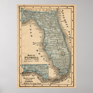 Oude Staat Florida Kaart 20x28 Poster