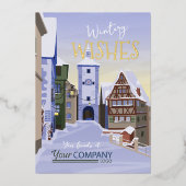 Oude Stad, Beieren Blauw, Gouden Bedrijf Kerstmis Folie Feestdagenkaart (Voorkant)