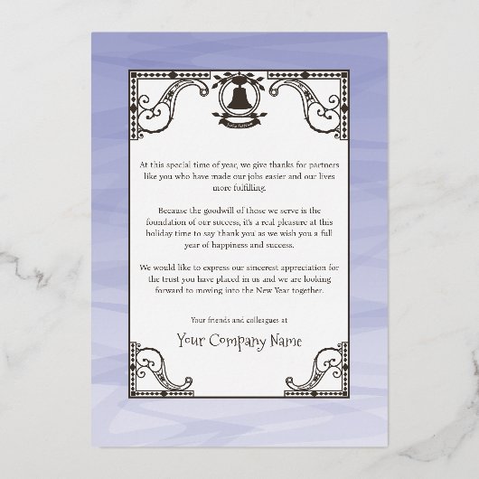 Oude Stad, Beieren Blauw, Gouden Bedrijf Kerstmis Folie Feestdagenkaart (Achterkant)