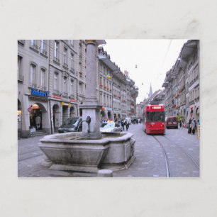Oude stad Berne - fontein en tram Briefkaart
