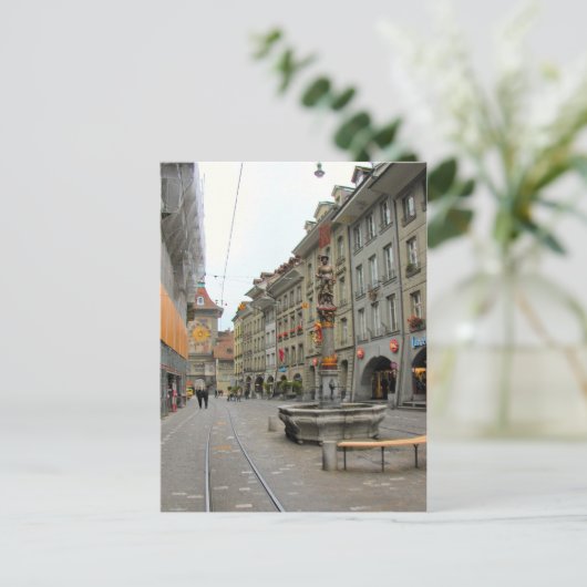Oude stad Berne - Medieval klok toren en fontein Briefkaart (Staand voorkant)