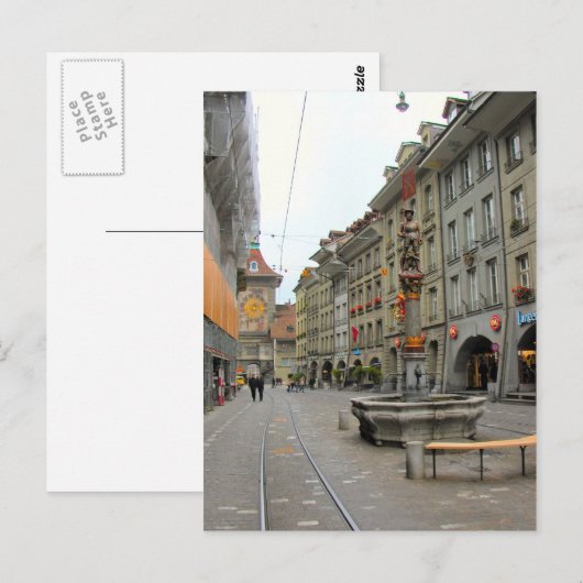 Oude stad Berne - Medieval klok toren en fontein Briefkaart (Voorkant / Achterkant)