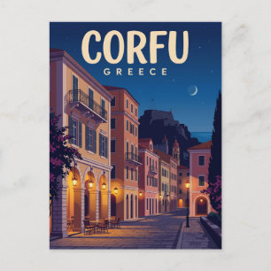 Oude stad Corfu 's nachts Griekenland Briefkaart