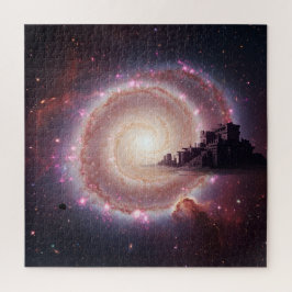 Oude stad drijvend diep universum mysterie kosmisc legpuzzel