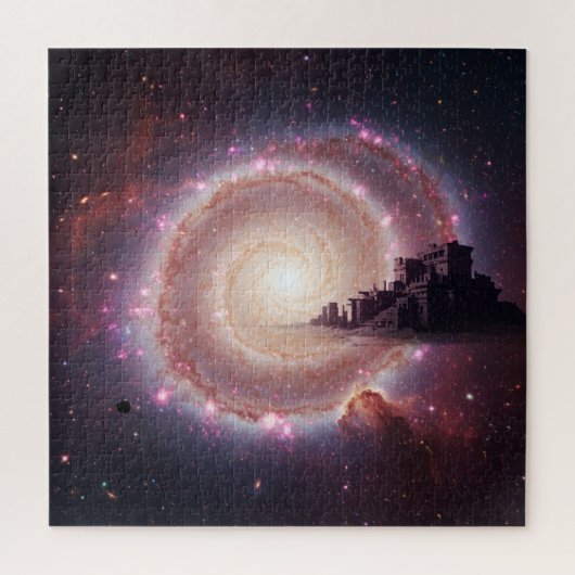 Oude stad drijvend diep universum mysterie kosmisc legpuzzel (Verticaal)
