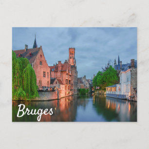 Oude stad en Belfry-toren 's nachts in Brugge Briefkaart