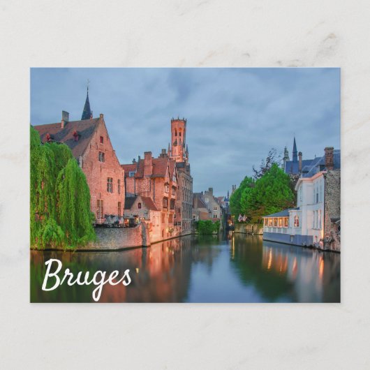 Oude stad en Belfry-toren 's nachts in Brugge Briefkaart (Voorkant)