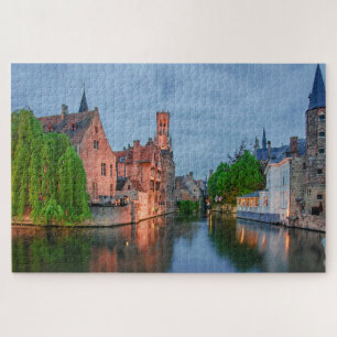 Oude stad en Belfry-toren 's nachts in Brugge Legpuzzel