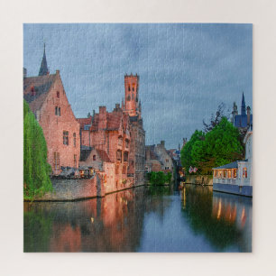Oude stad en Belfry-toren 's nachts in Brugge Legpuzzel