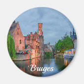 Oude stad en Belfry-toren 's nachts in Brugge Magn Magneet (Voorkant)