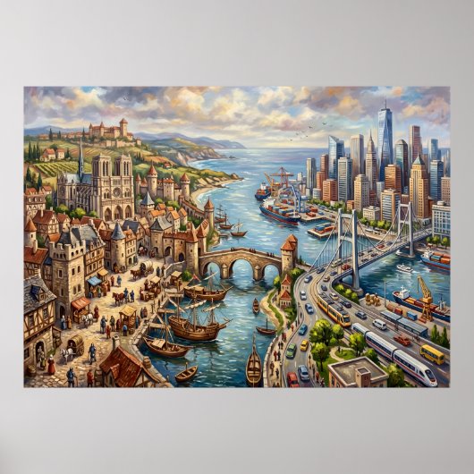 Oude Stad Haven Stadsgezicht Poster (Voorkant)