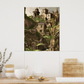 Oude stad in berghuizen poster (Keuken)