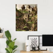 Oude stad in berghuizen poster (Thuiskantoor)