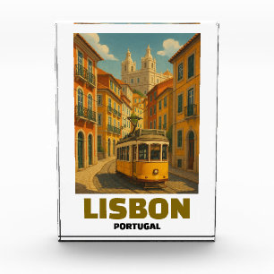 Oude stad Lisboa Portugal Retro Tram Straat Scène Fotoblokken