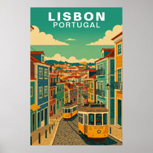 Oude stad Lisbon, Portugal Gele Tram Poster