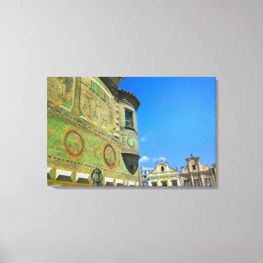 Oude stad plein omringd door 16e-eeuwse canvas afdruk (Voorkant)