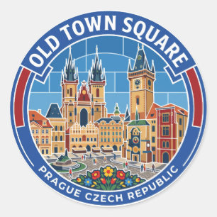 Oude Stad Plein, Praag Tsjechië Ronde Sticker