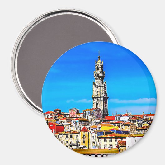 Oude stad Porto met tower Clerigos. Magneet (Voorkant / Achterkant)