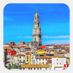 Oude stad Porto met tower Clerigos Vierkante Sticker