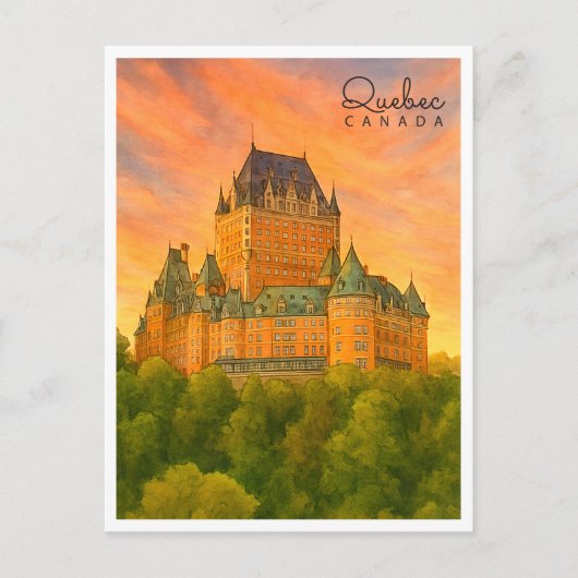 Oude Stad Quebec City | Waterverf Canada Feestdagenkaart (Voorkant)