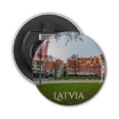 Oude stad Riga in het najaar Button Flesopener (Voorkant)