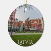 Oude stad Riga in het najaar Keramisch Ornament (Links)