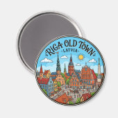 Oude Stad Riga Letland Magneet (Voorkant / Achterkant)