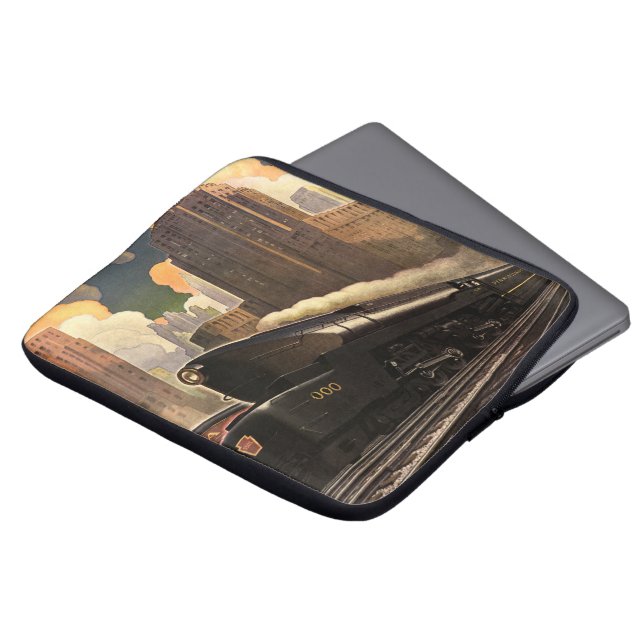 Oude stad, T1 Duplex-trein op spoorrails Laptop Sleeve (Voorkant top)