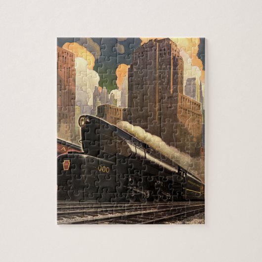 Oude stad, T1 Duplex-trein op spoorrails Legpuzzel (Verticaal)