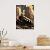 Oude stad, T1 Duplex-trein op spoorrails Poster (Keuken)